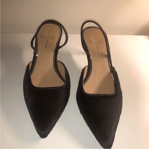 Black Calf Hair Sling Back Heels